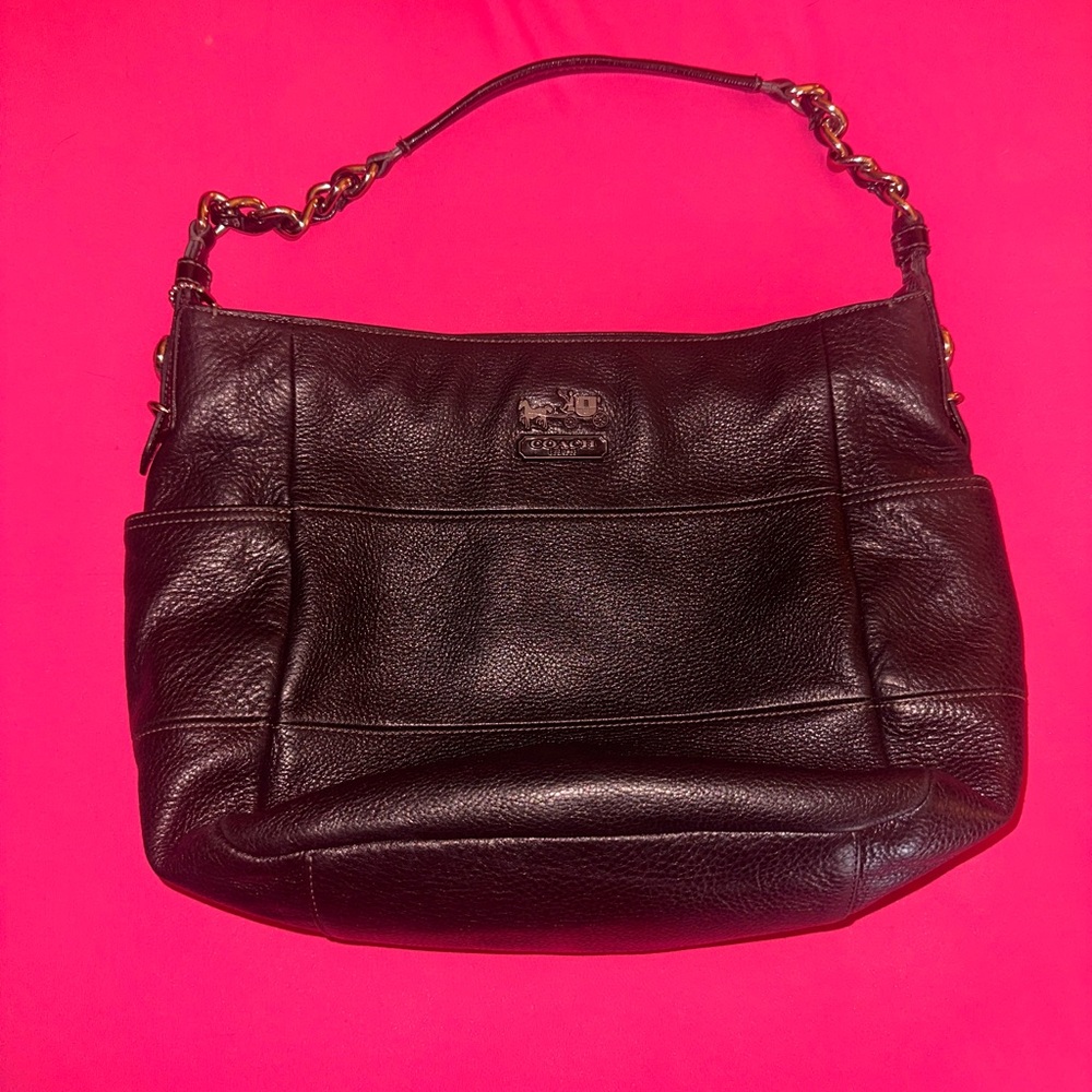 Coach Black Leather Shoulder Bag with Chain Strap